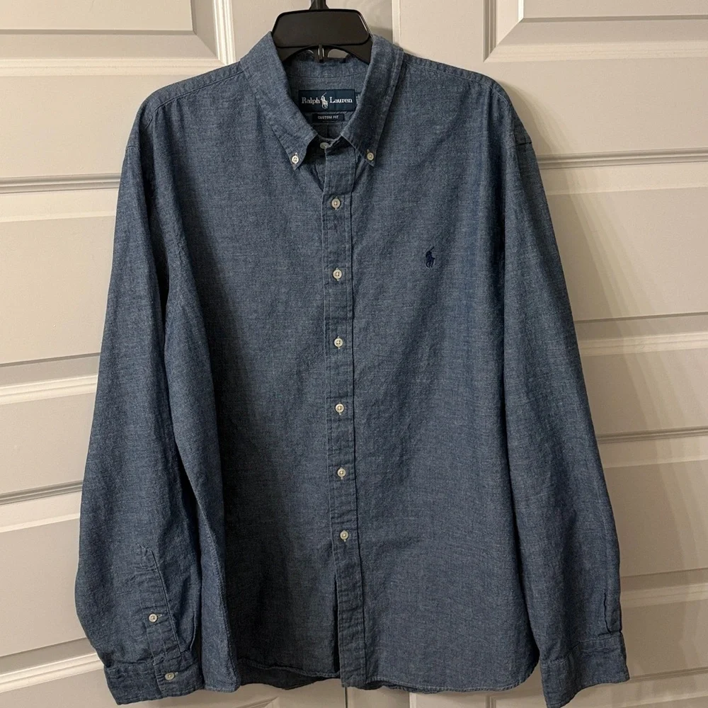 Ralph Lauren Men's Blue Custom Fit Button Down Shirt Dark XXL - Picture 1 of 6